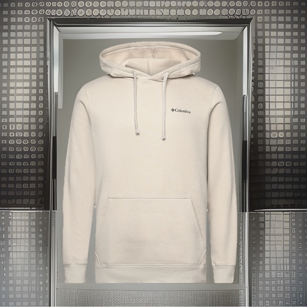 Columbia Cream Trek Graphic Portland Oregon Fleece Hoodie Drawstring Sweatshirt